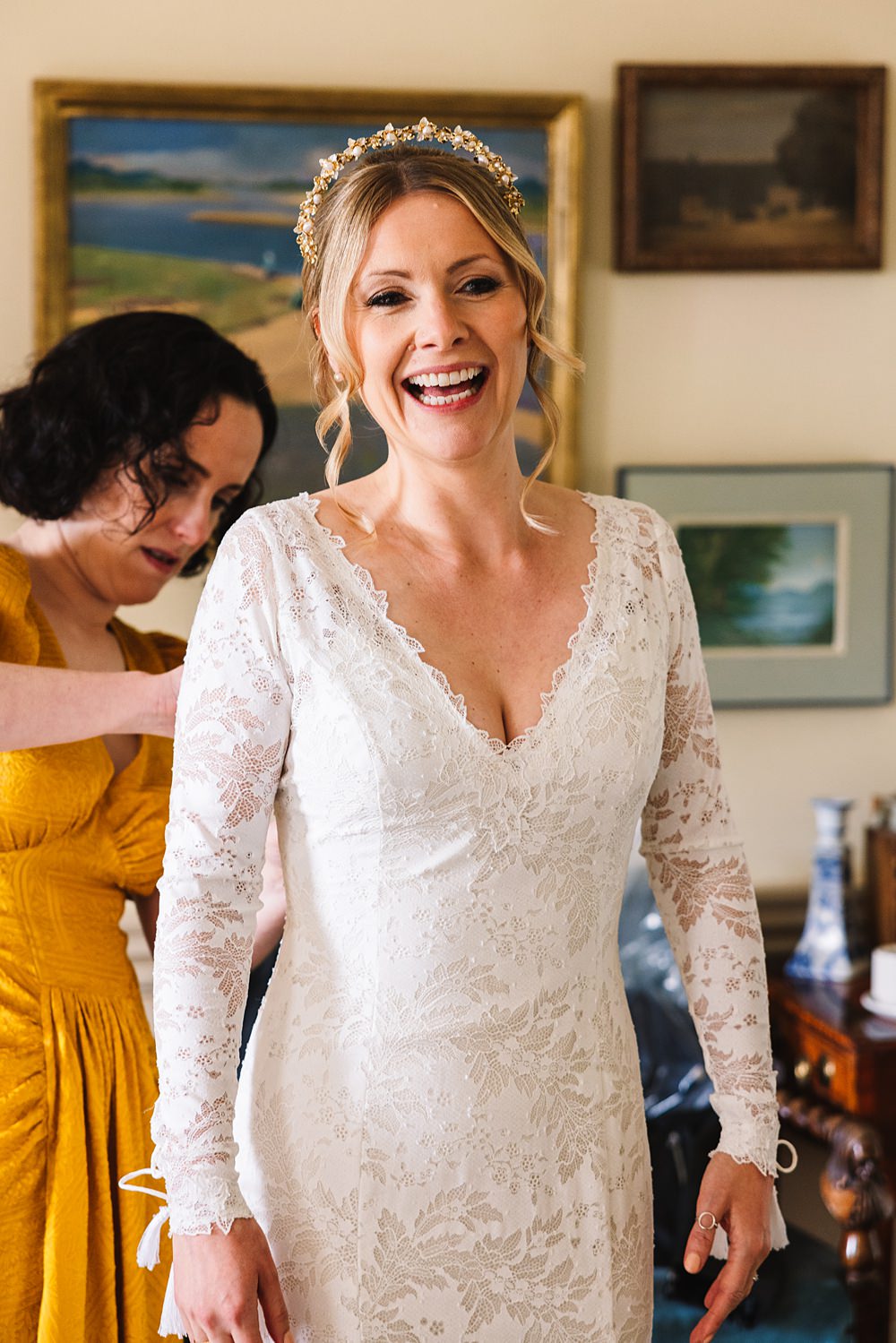 Shropshire Country House Wedding Kate Jackson Photography Willowby by Watters Lace Long Sleeve Dress Bride