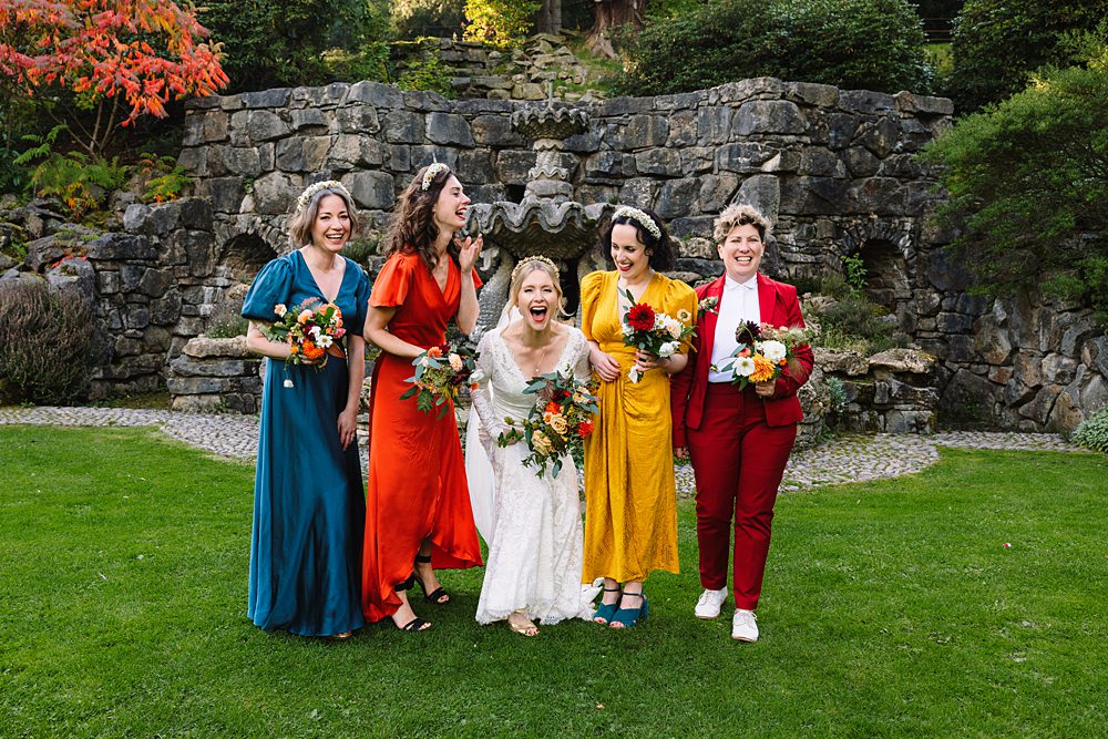 Shropshire Country House Wedding Kate Jackson Photography Bridesmaid Dresses Suit Jewel Colours Mismatched
