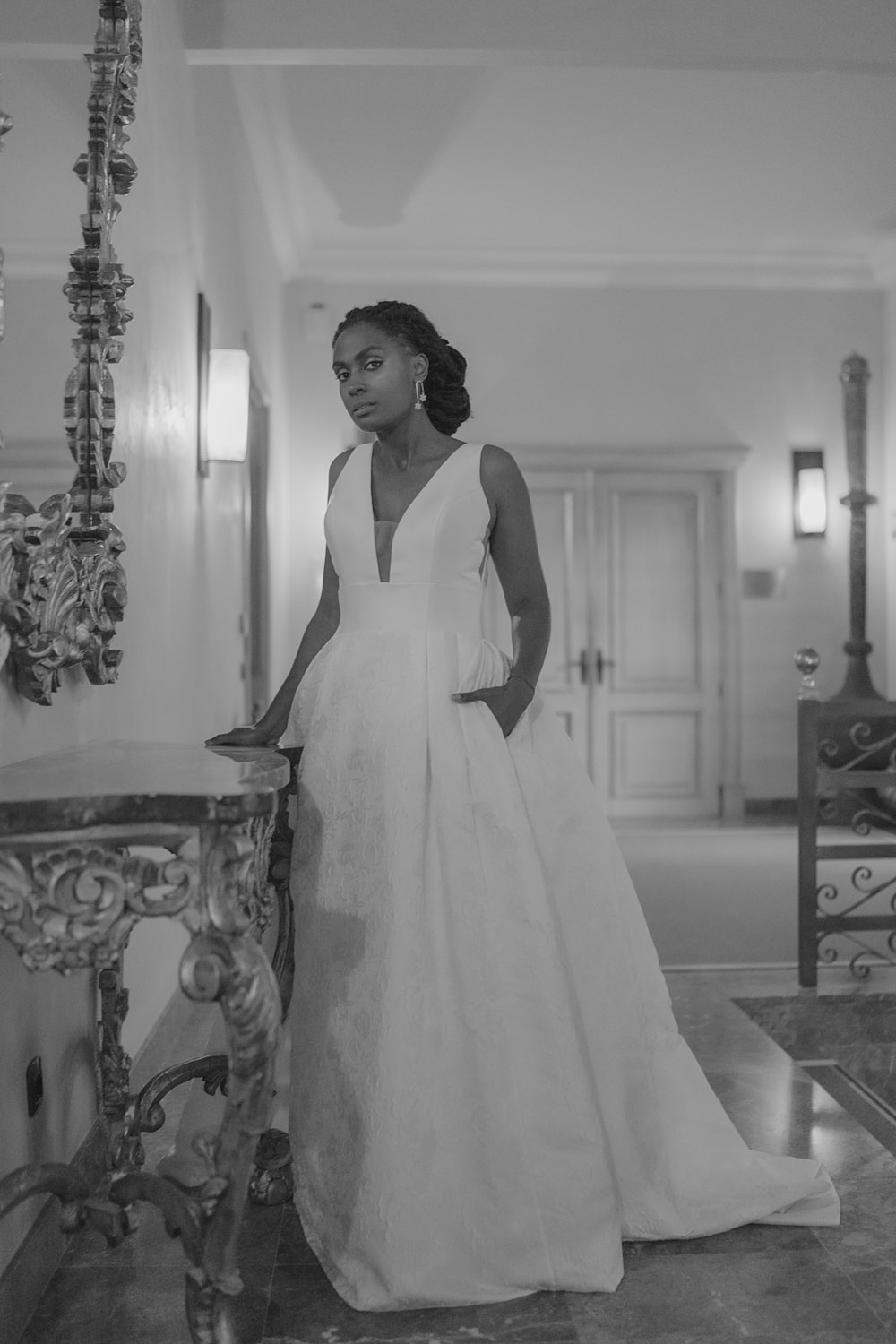 Son Julia Country House Wedding Wedding Adrian Restuccia Simple Dress Gown Bride Plunge