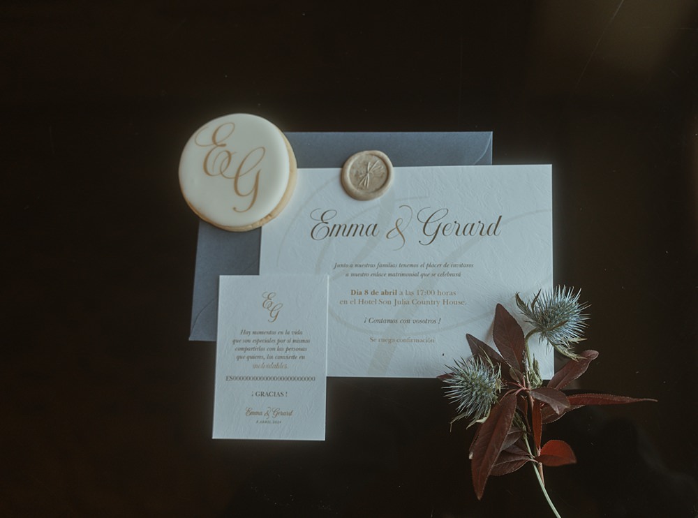 Son Julia Country House Wedding Wedding Adrian Restuccia Gold Grey Invite Stationery