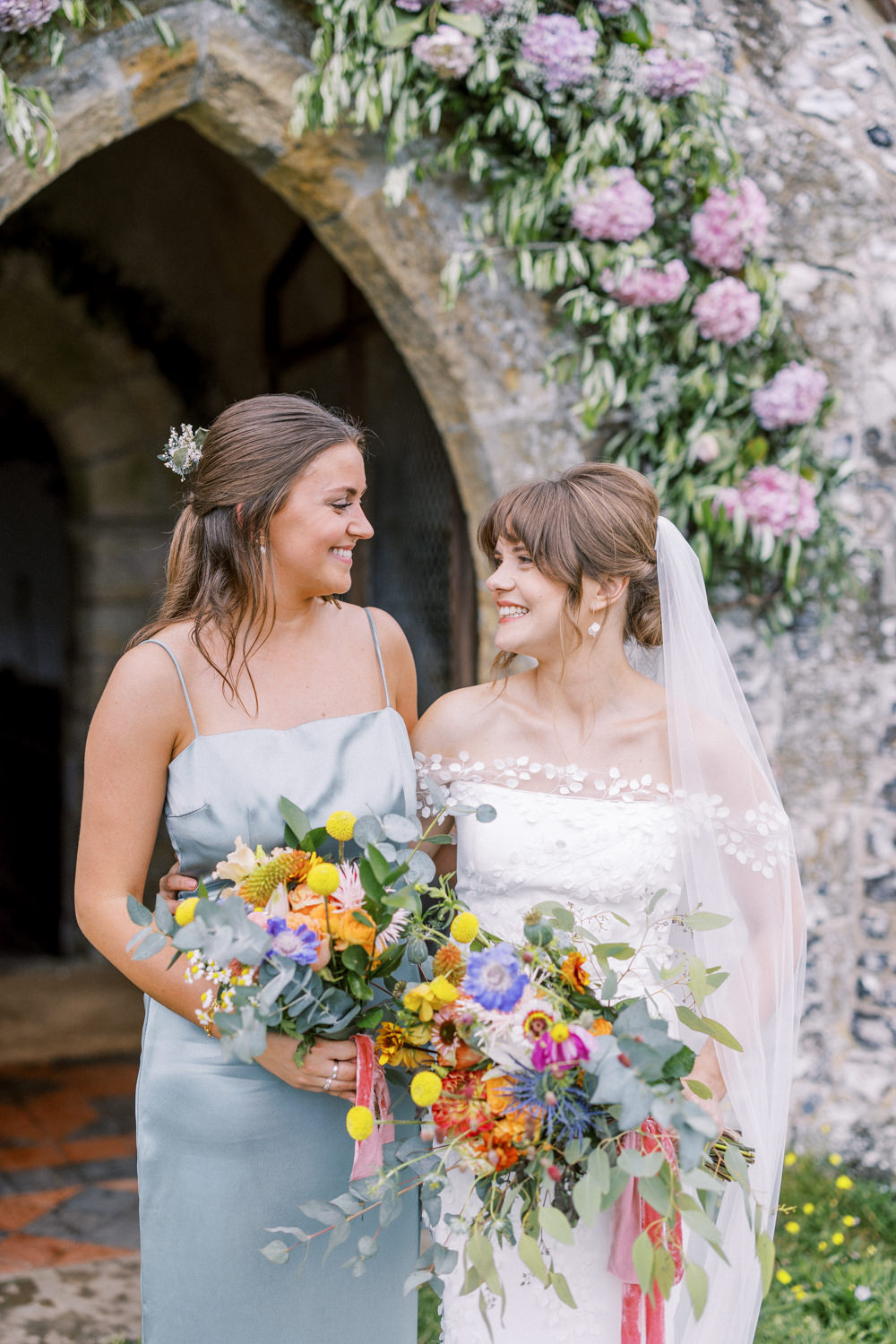 South Stoke Barn Wedding Gemma Vaughan Photography Green Satin Bridesmaid Dress