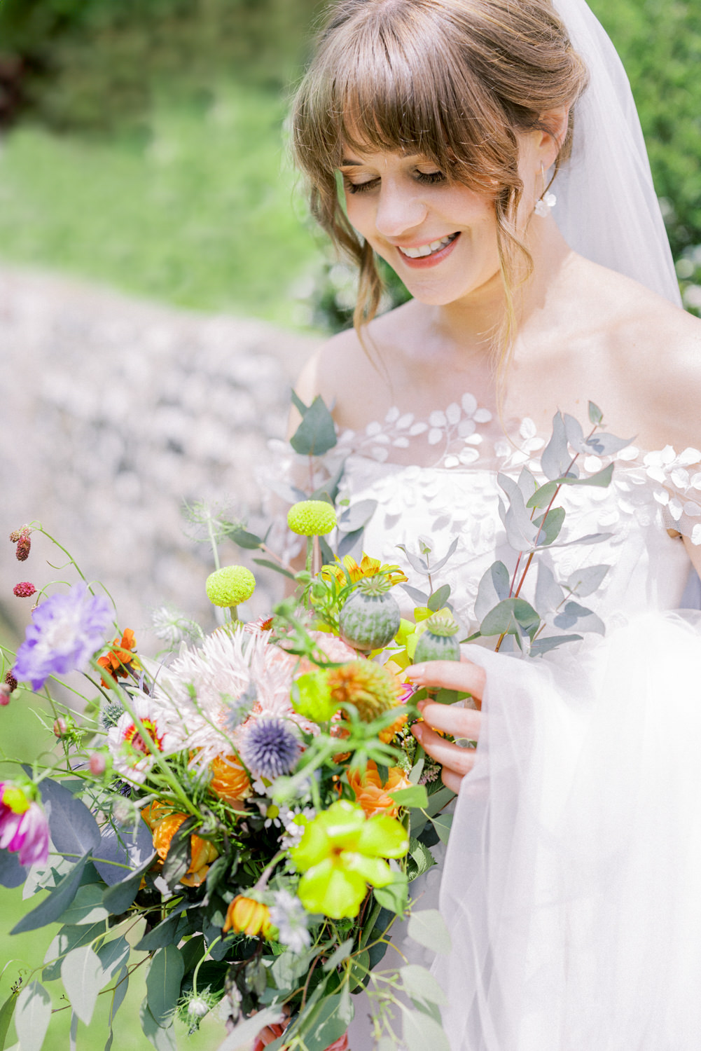 South Stoke Barn Wedding Gemma Vaughan Photography Colourful Bouquet Bride Summer Wild