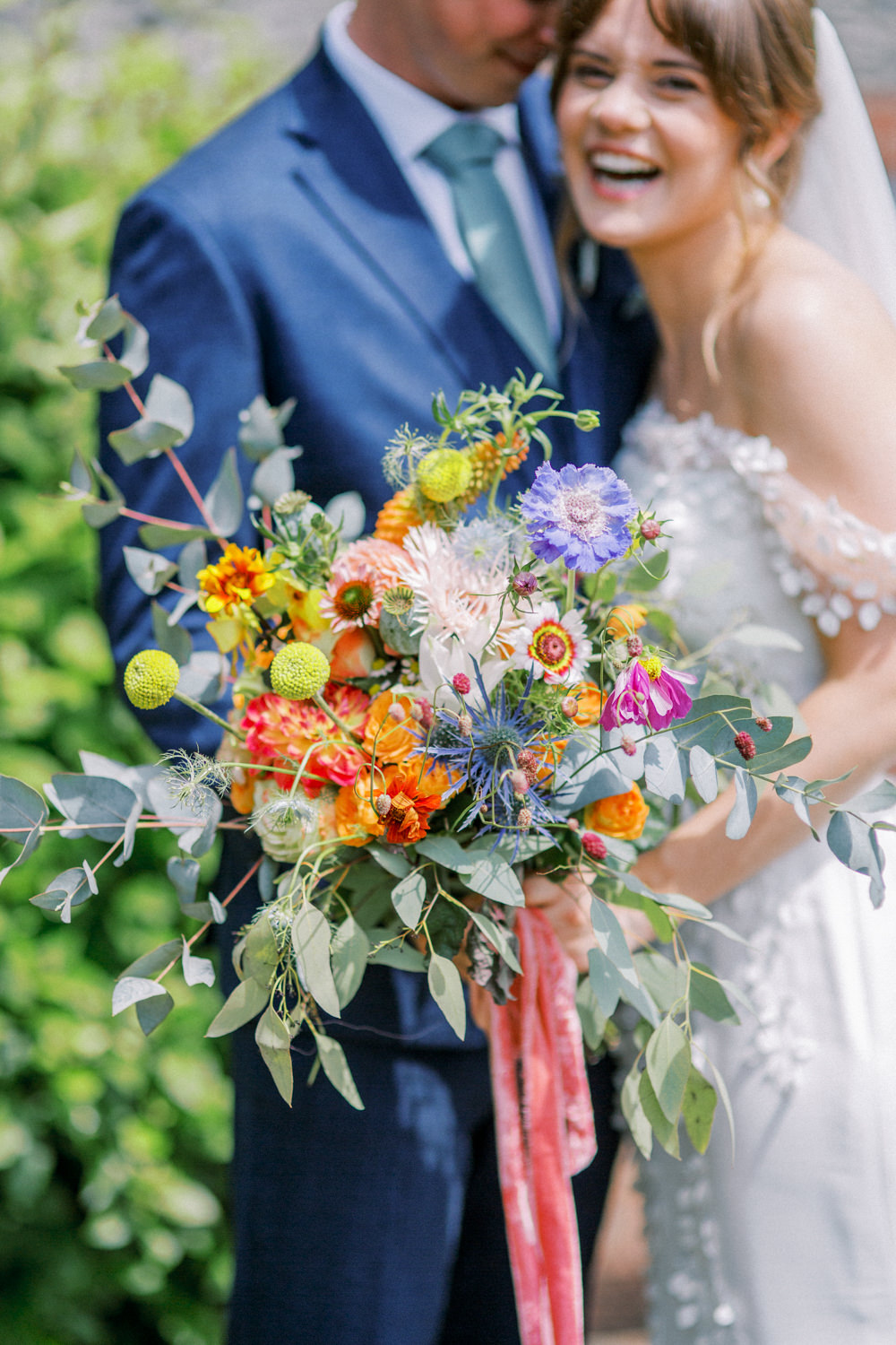 South Stoke Barn Wedding Gemma Vaughan Photography Colourful Bouquet Bride Summer Wild