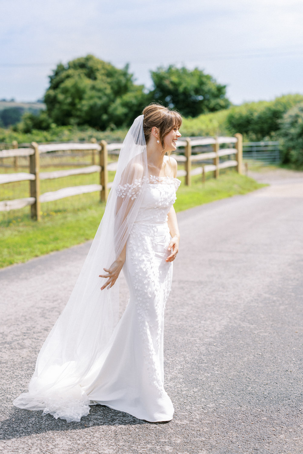 South Stoke Barn Wedding Gemma Vaughan Photography Stephanie Allin Lace Long Sleeve Gown Veil Bride