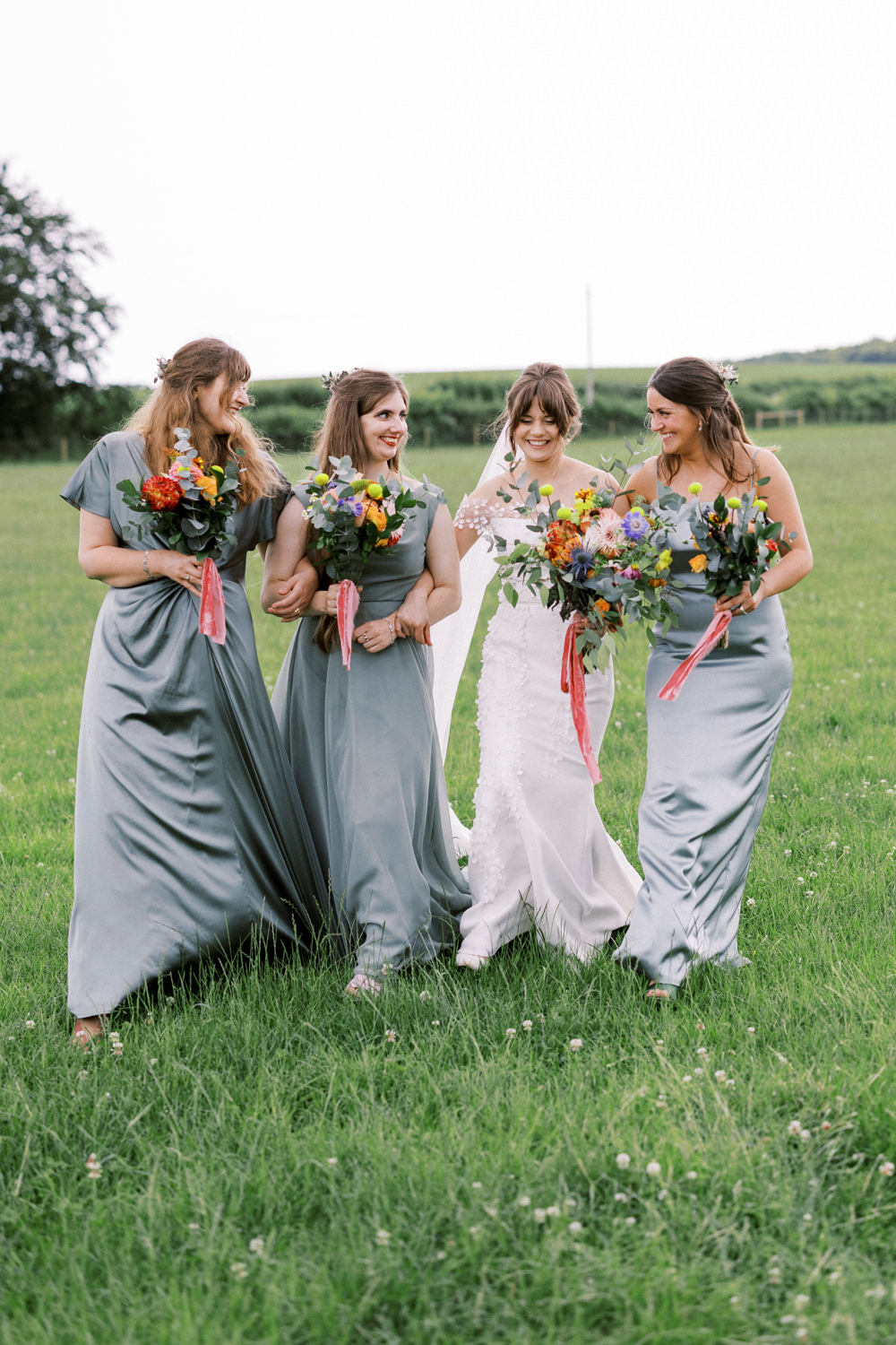 South Stoke Barn Wedding Gemma Vaughan Photography Green Satin Bridesmaid Dress