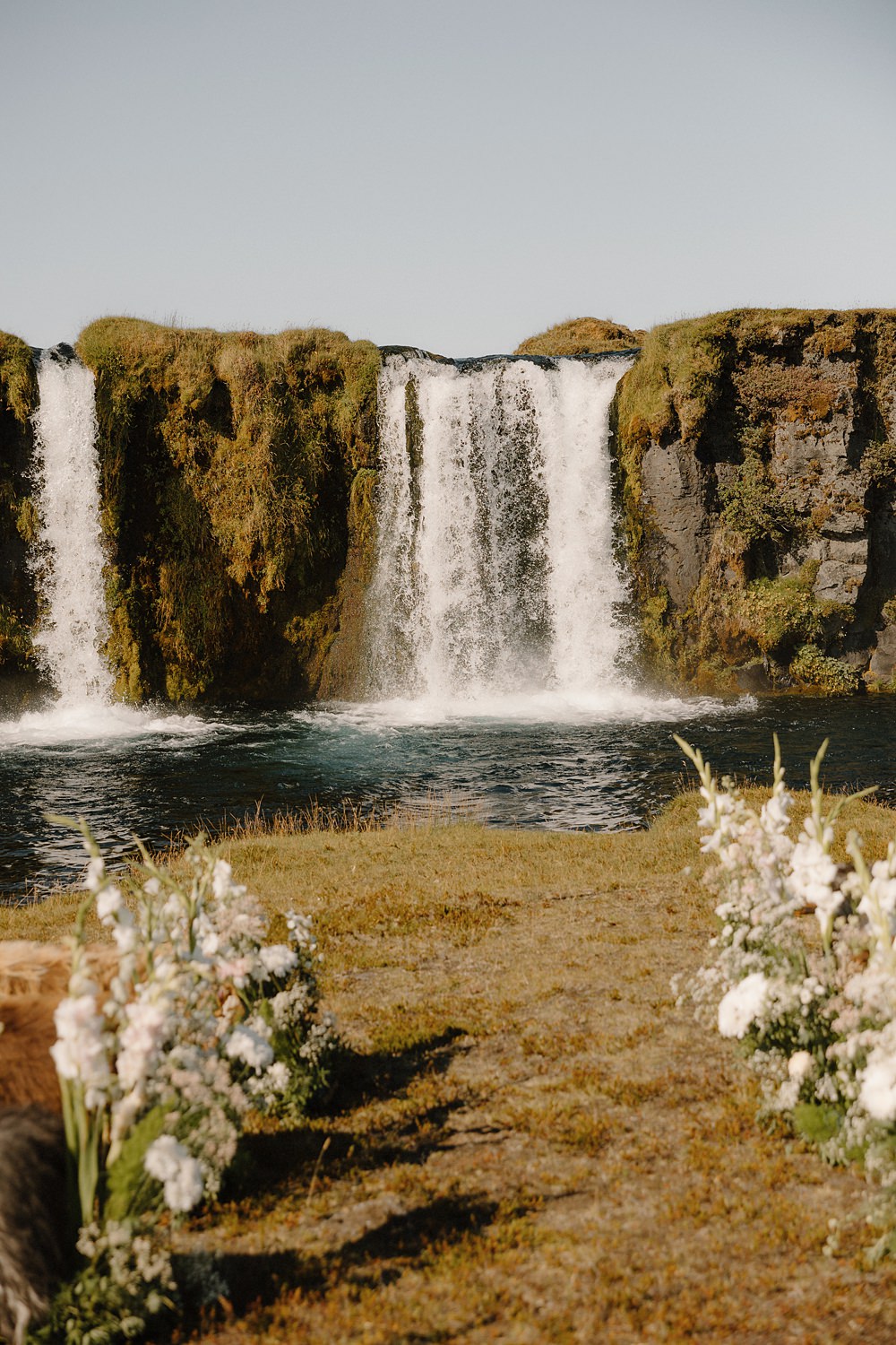 Hotel Katla Wedding ISKRA Photography Waterfall Ceremony Flower Aisle