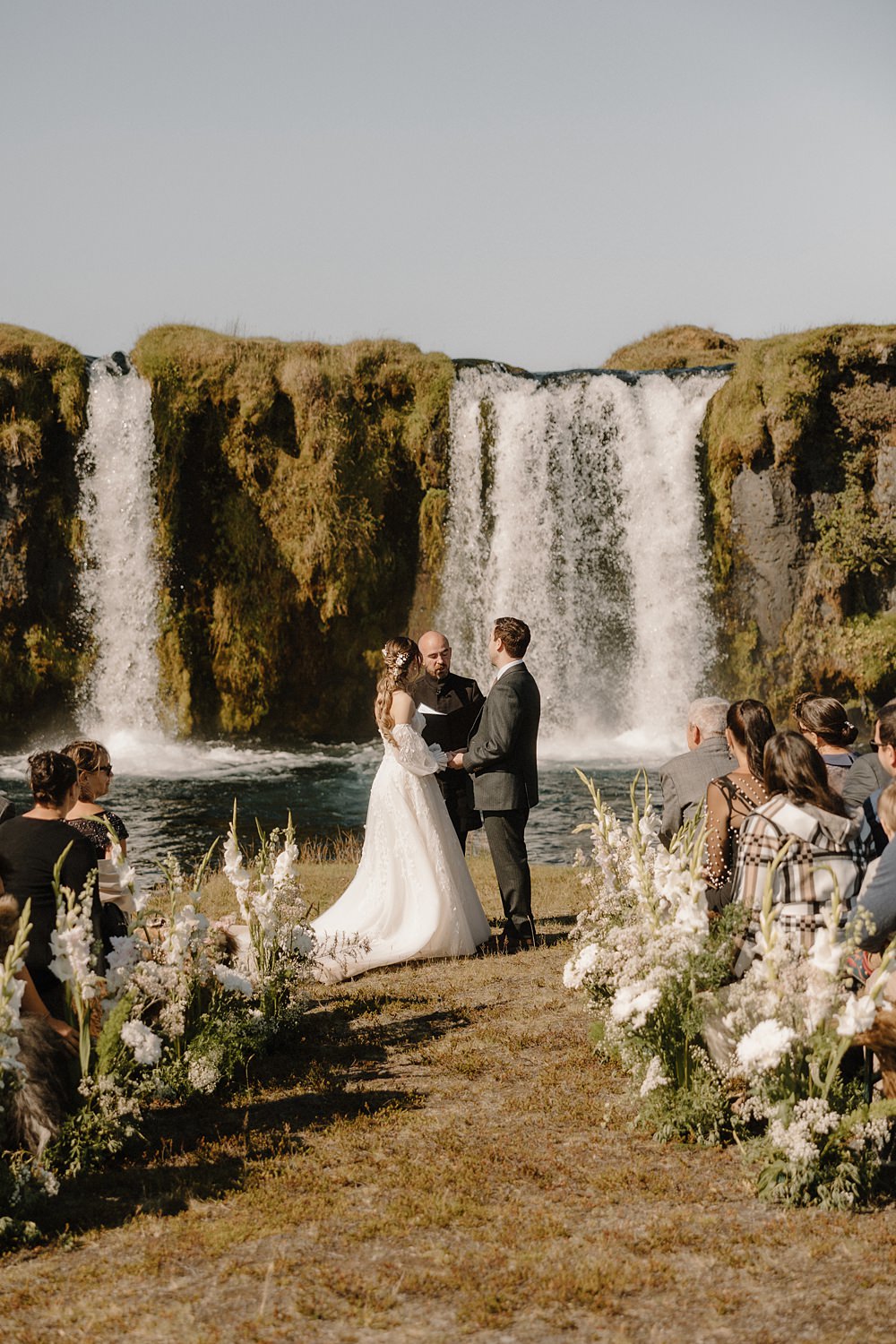 Hotel Katla Wedding ISKRA Photography Waterfall Ceremony Flower Aisle