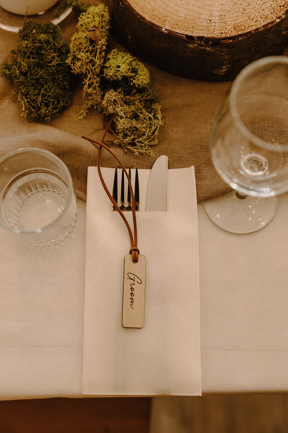 Hotel Katla Wedding ISKRA Photography Place Name Tag Wooden