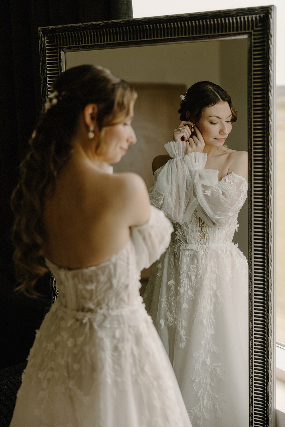 Hotel Katla Wedding ISKRA Photography Bridal Gown Long Sleeve Floral Appliqué Tulle