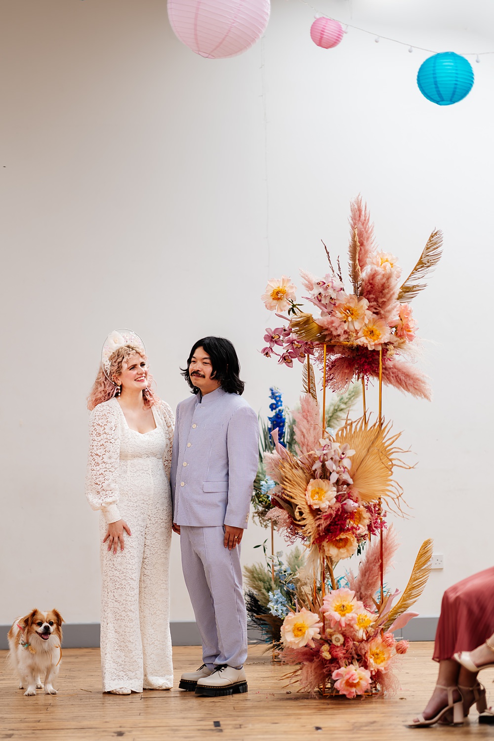 Lea Rowing Club Wedding Marianne Chua Photography eremony Room Pillar Flowers Dried Pink Palms