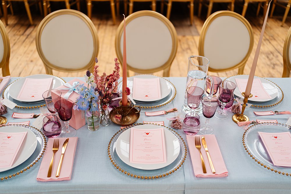 Lea Rowing Club Wedding Marianne Chua Photography Place Setting Decor Colourful Pink Blue