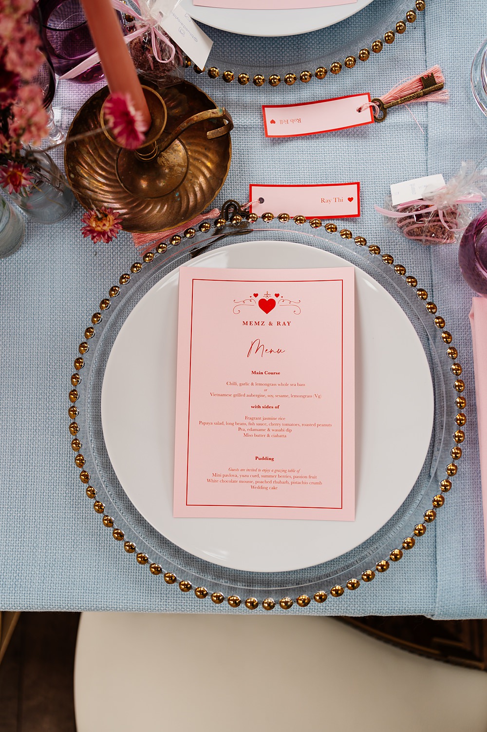 Lea Rowing Club Wedding Marianne Chua Photography Red Pink Heart Stationery Menu Place Name