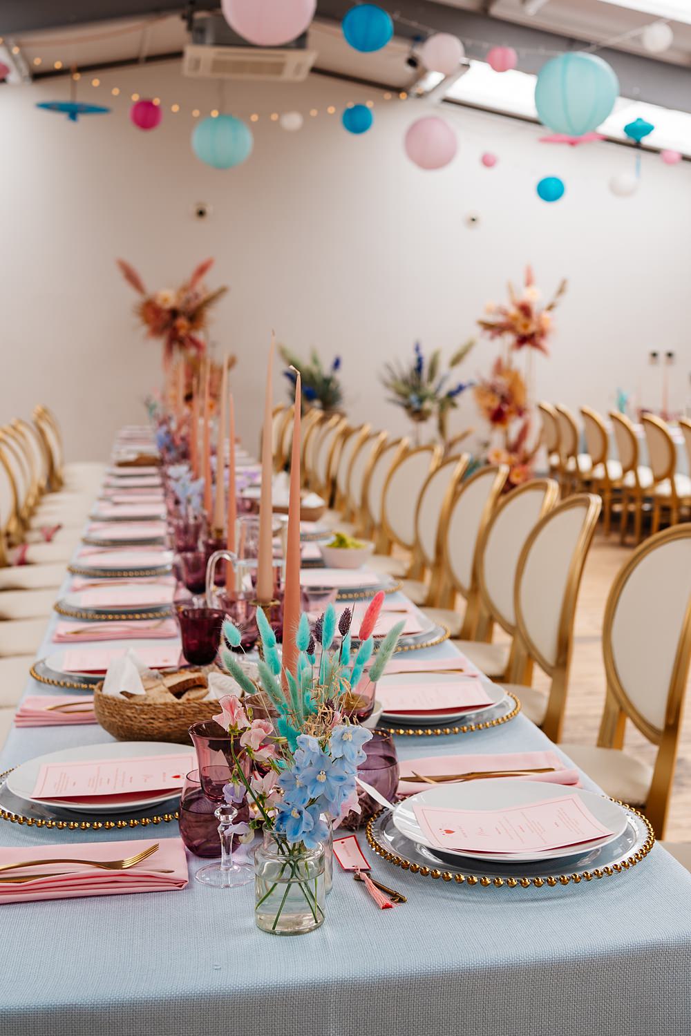 Lea Rowing Club Wedding Marianne Chua Photography Long Table Decor Pink Blue Candles Flowers