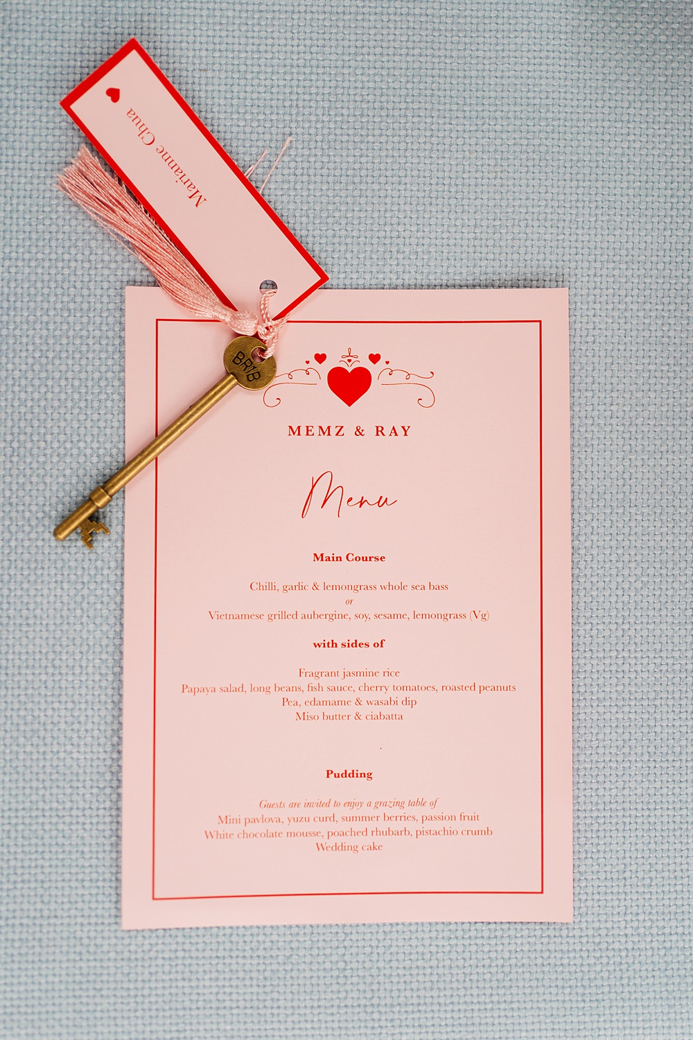 Lea Rowing Club Wedding Marianne Chua Photography Red Pink Heart Stationery Menu Place Name Key