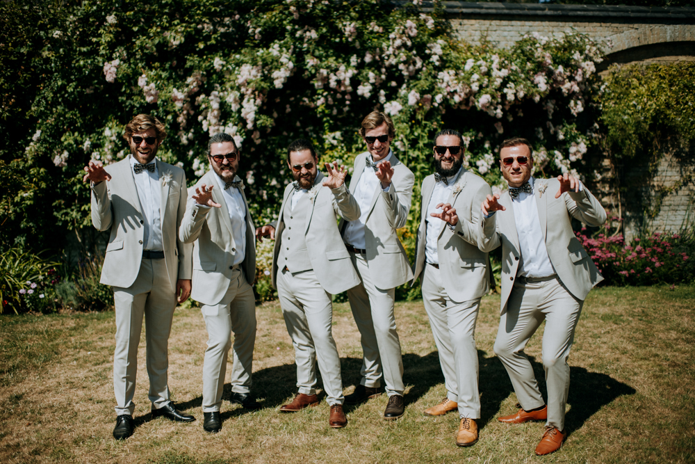 Lincolnshire Garden Wedding Kazooieloki Photography Groomsmen Groom Pale Grey Suit Bow Tie