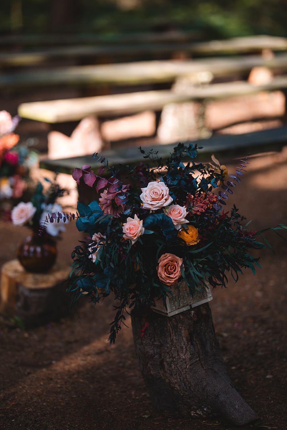 Camp Katur Wedding Alex Bates Photography Log Stump Flowers Aisle Ceremony Woods