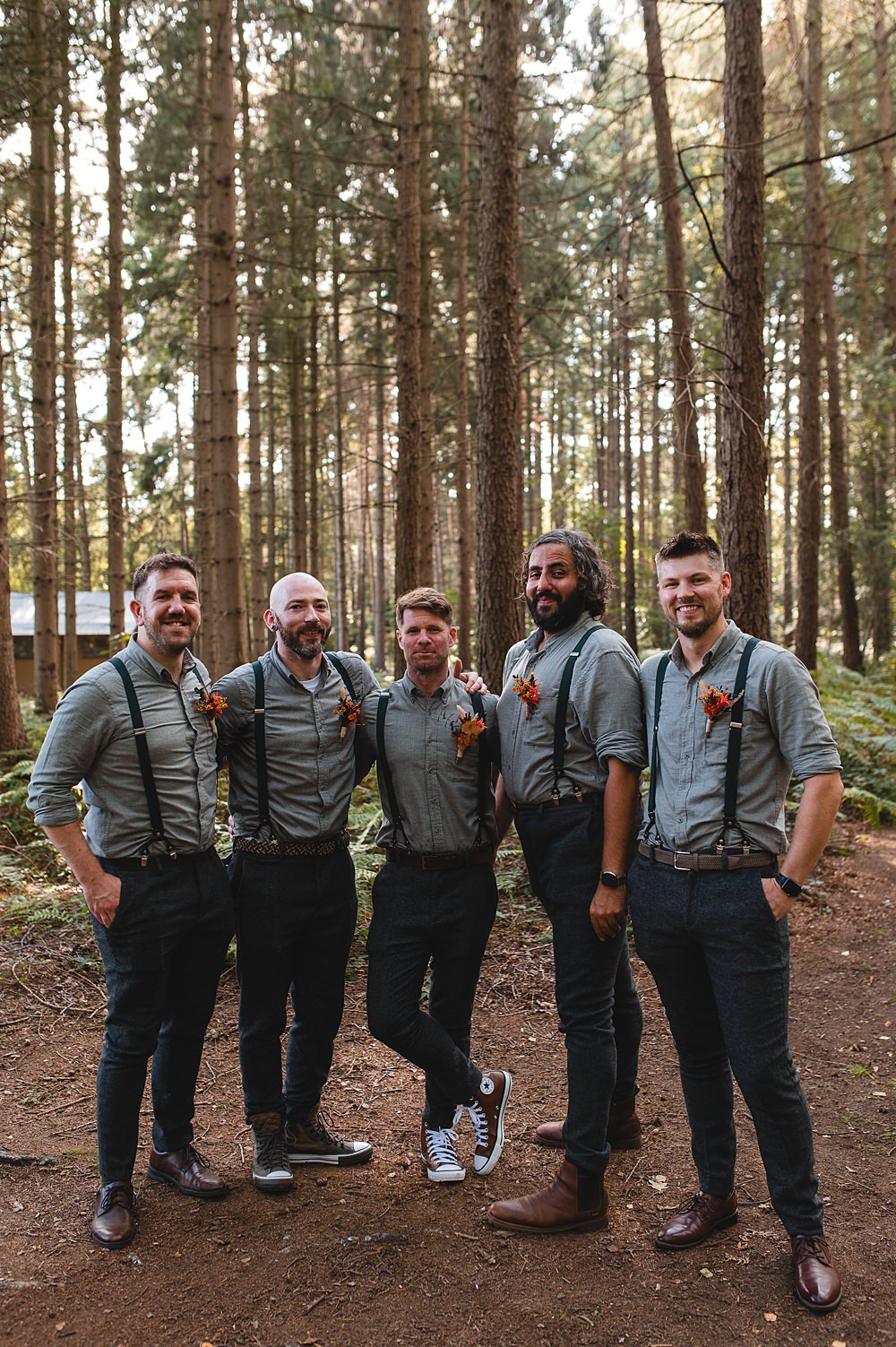Camp Katur Wedding Alex Bates Photography Groom Braces Shirt Chinos Trainers Groomsmen