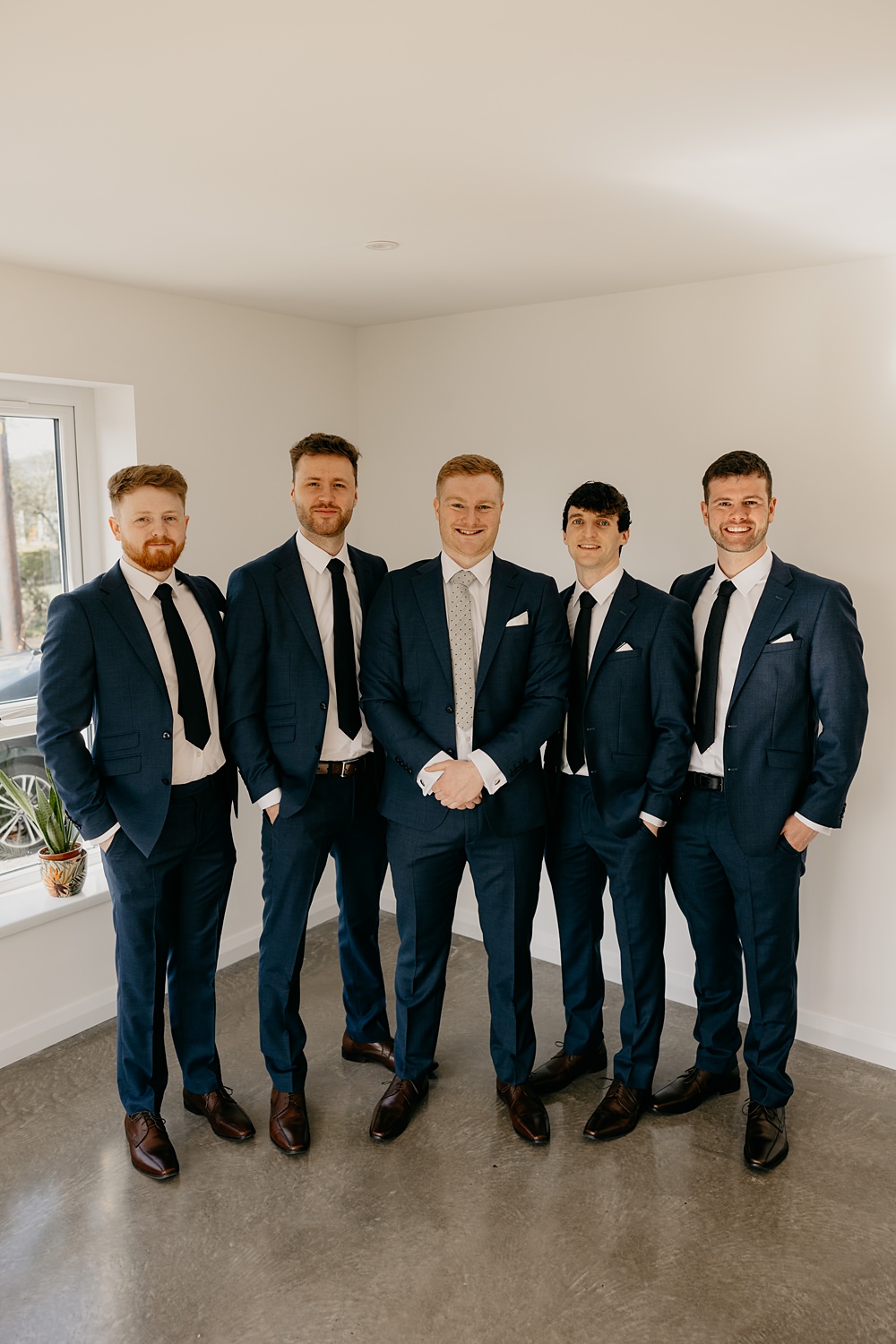 County Down Country House Wedding Iain Irwin Photography Groom Navy Suit Polka Dot Tie Groomsmen