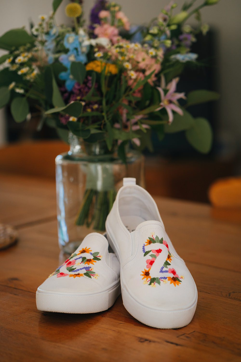Goodlake Barns Wedding Becky Weir Photography Bride Trainers Shoes Personalised Floral