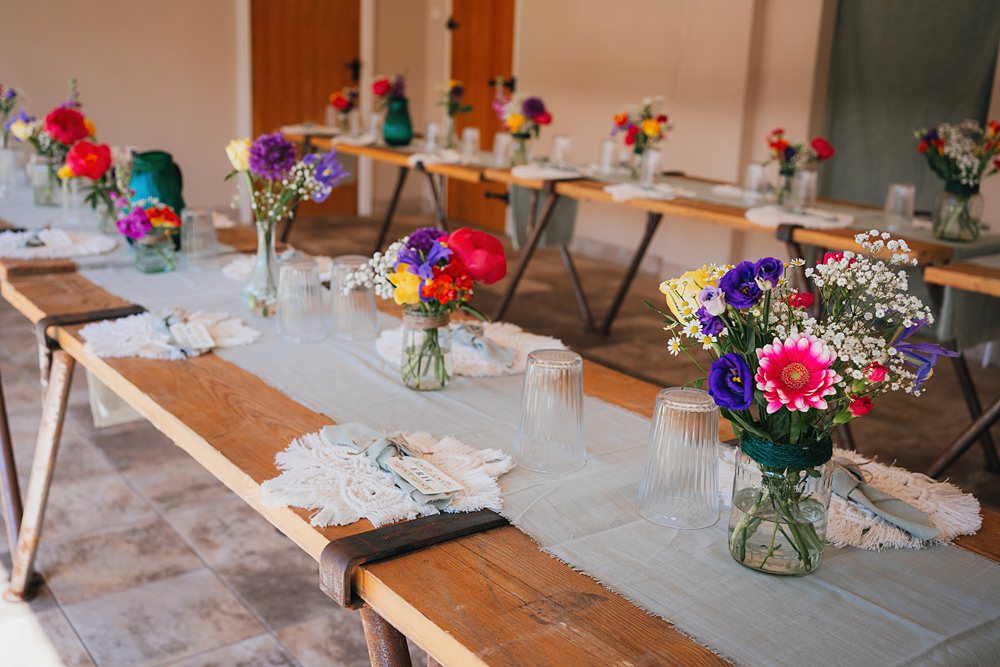 Goodlake Barns Wedding Becky Weir Photography Long Tables Decor Colourful Flowers