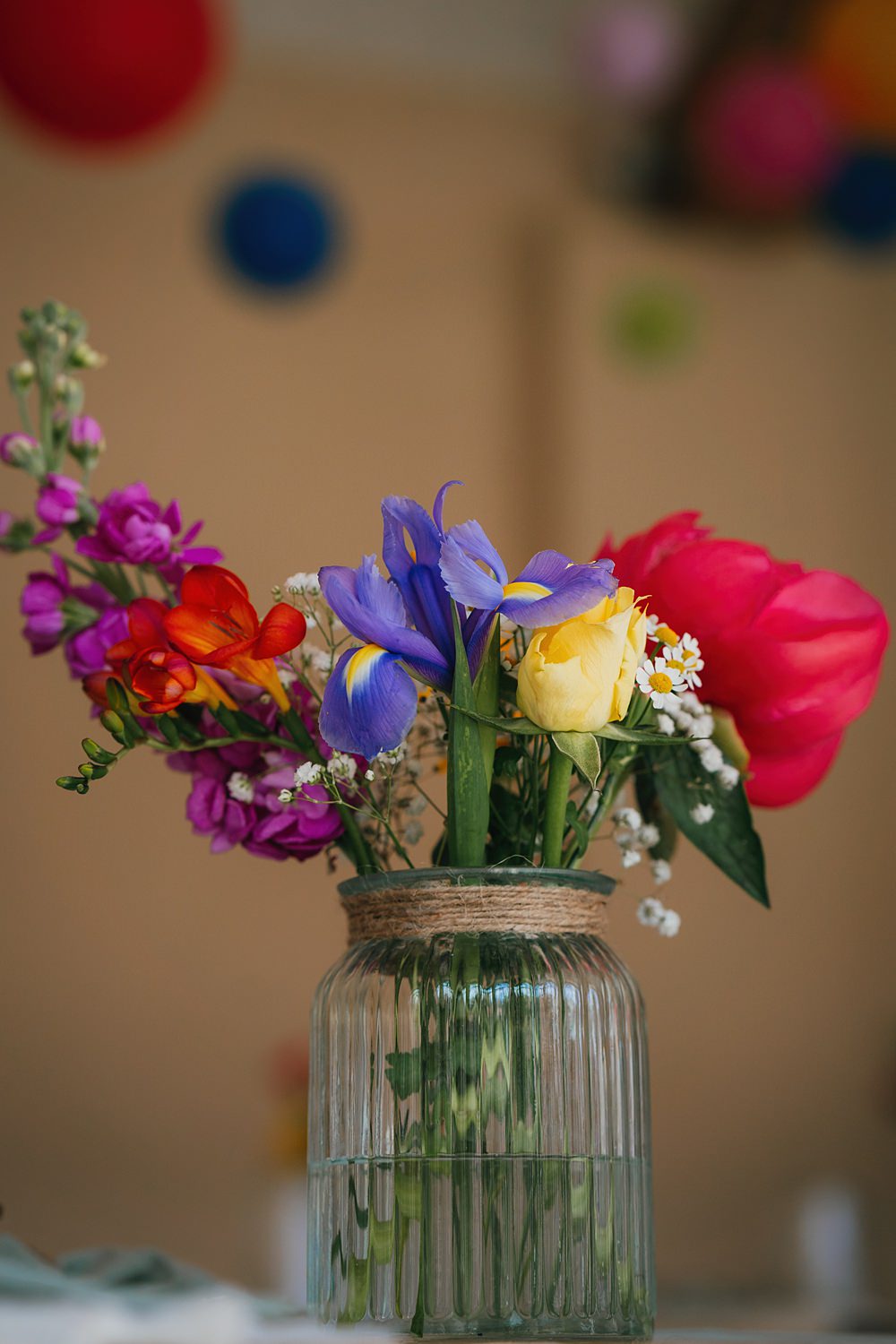 Goodlake Barns Wedding Becky Weir Photography Long Tables Decor Colourful Flowers Centrepiece