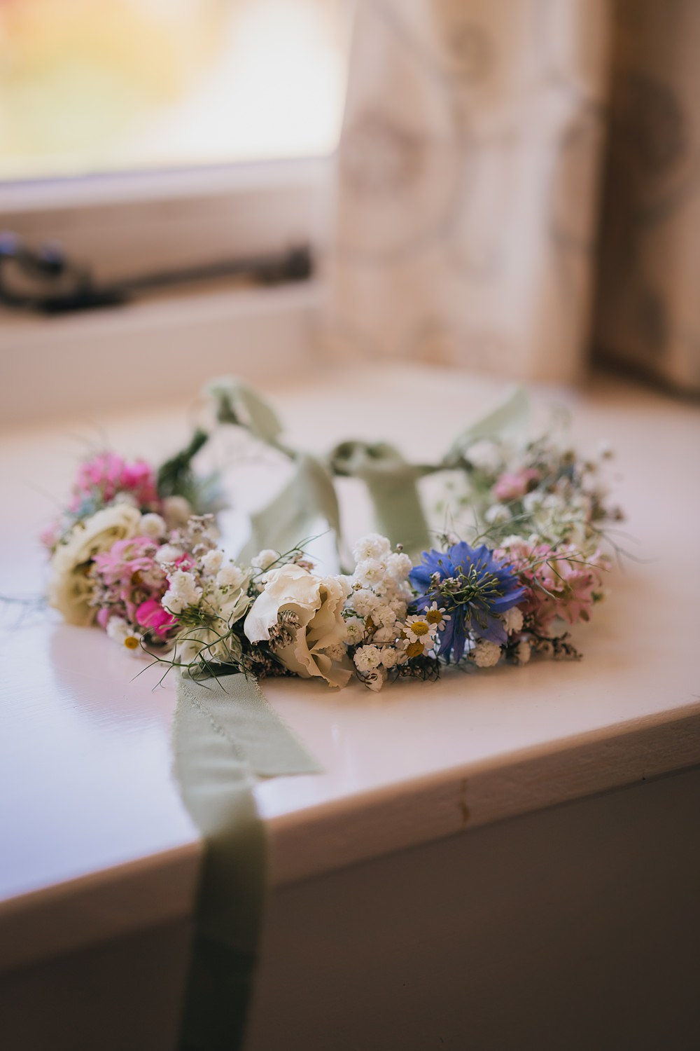 Goodlake Barns Wedding Becky Weir Photography Bride Flower Crown Ribbon