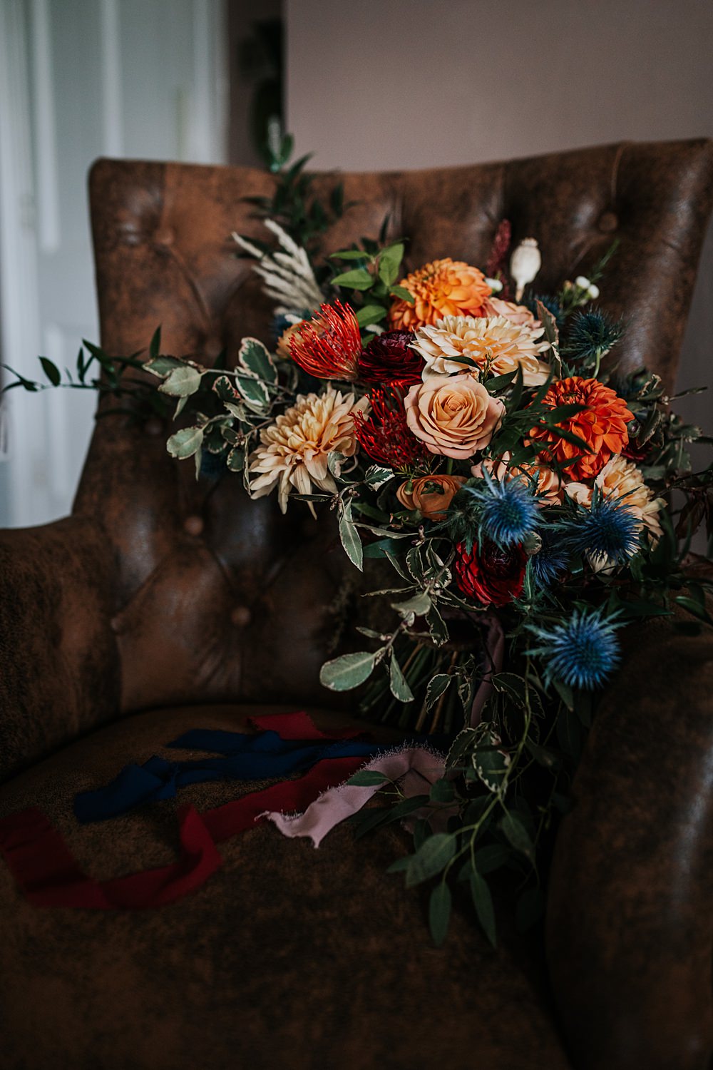 Lordington Park Wedding Ideas Lucy Davis Photography Colourful Bouquet Yellow Orange Blue Flowers Bridal