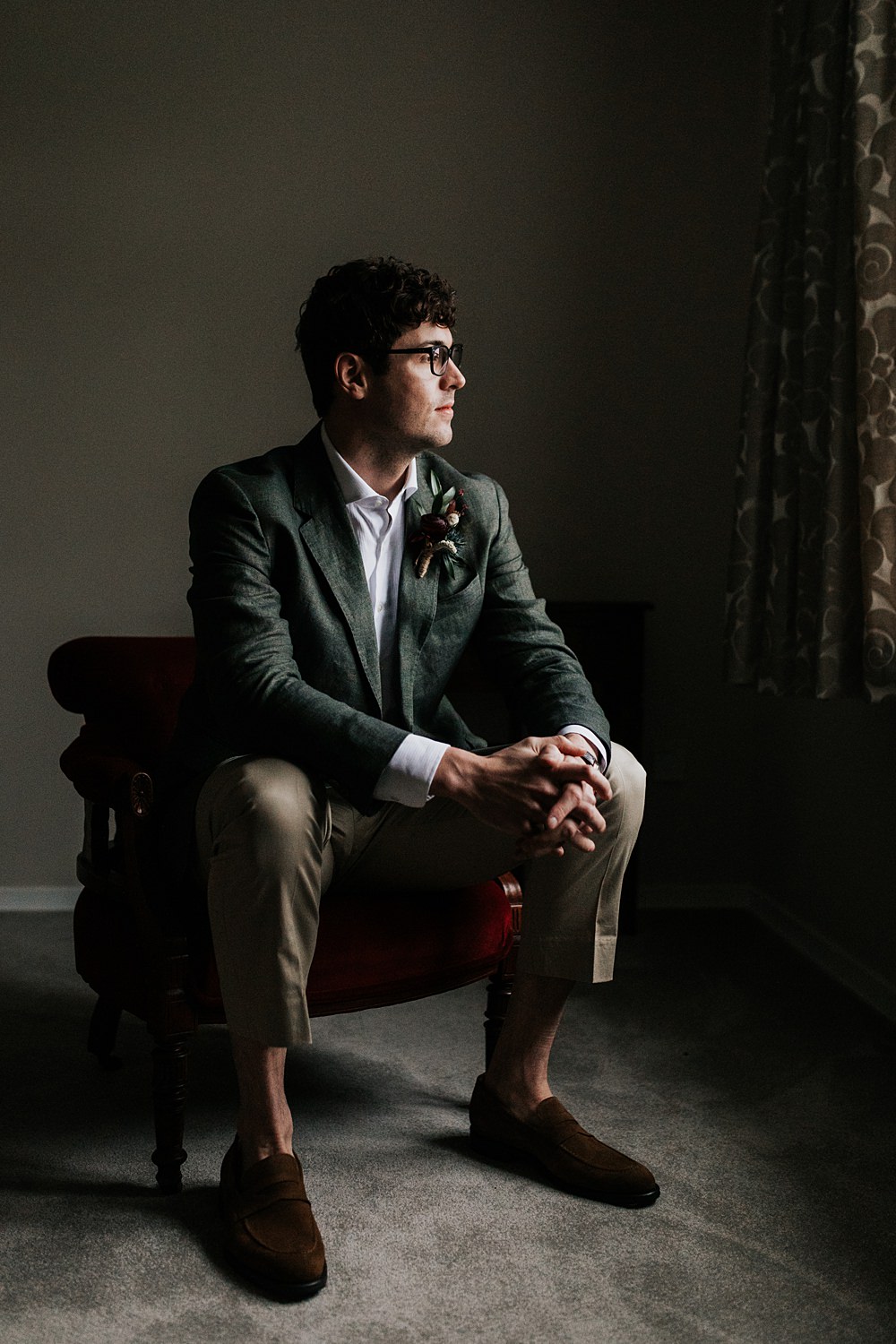 Lordington Park Wedding Ideas Lucy Davis Photography Groom Suit Tweed Jacket Chinos Open Collar