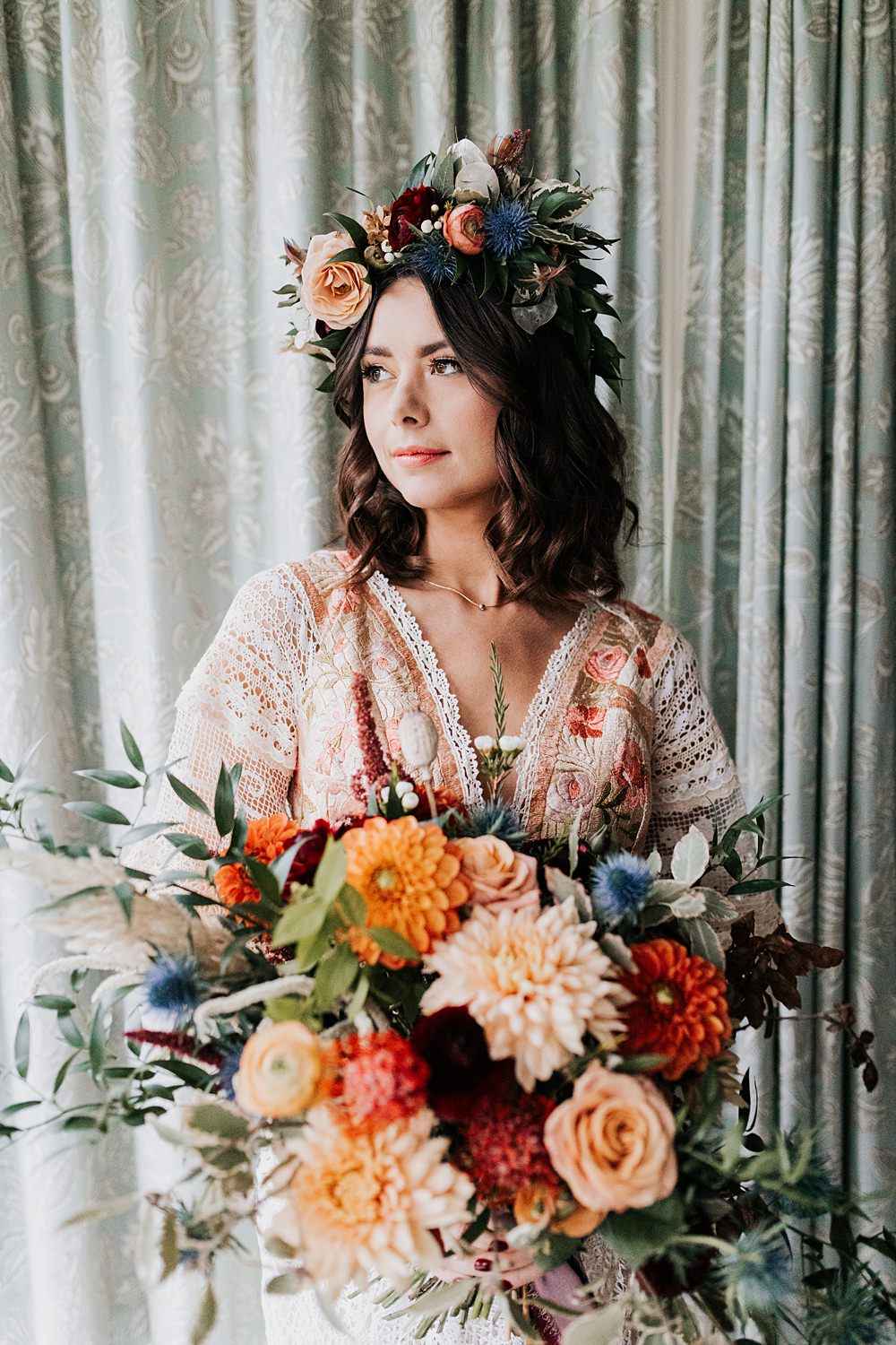 Lordington Park Wedding Ideas Lucy Davis Photography Colourful Bouquet Yellow Orange Blue Flowers Bridal