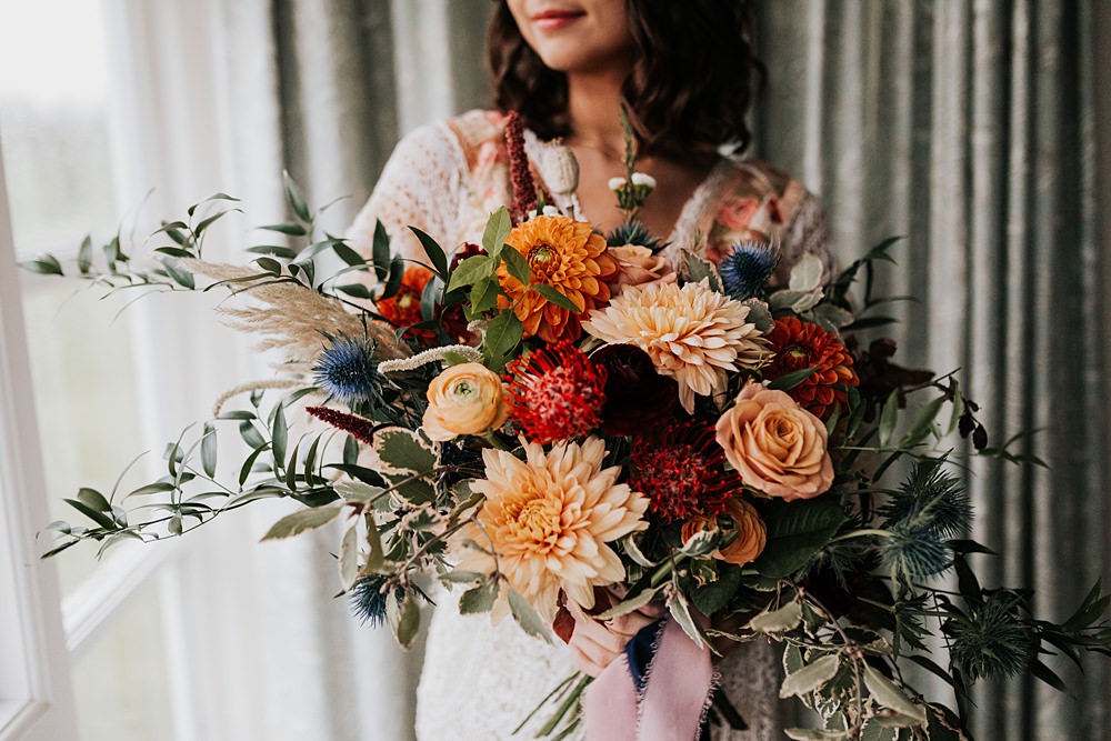 Lordington Park Wedding Ideas Lucy Davis Photography Colourful Bouquet Yellow Orange Blue Flowers Bridal