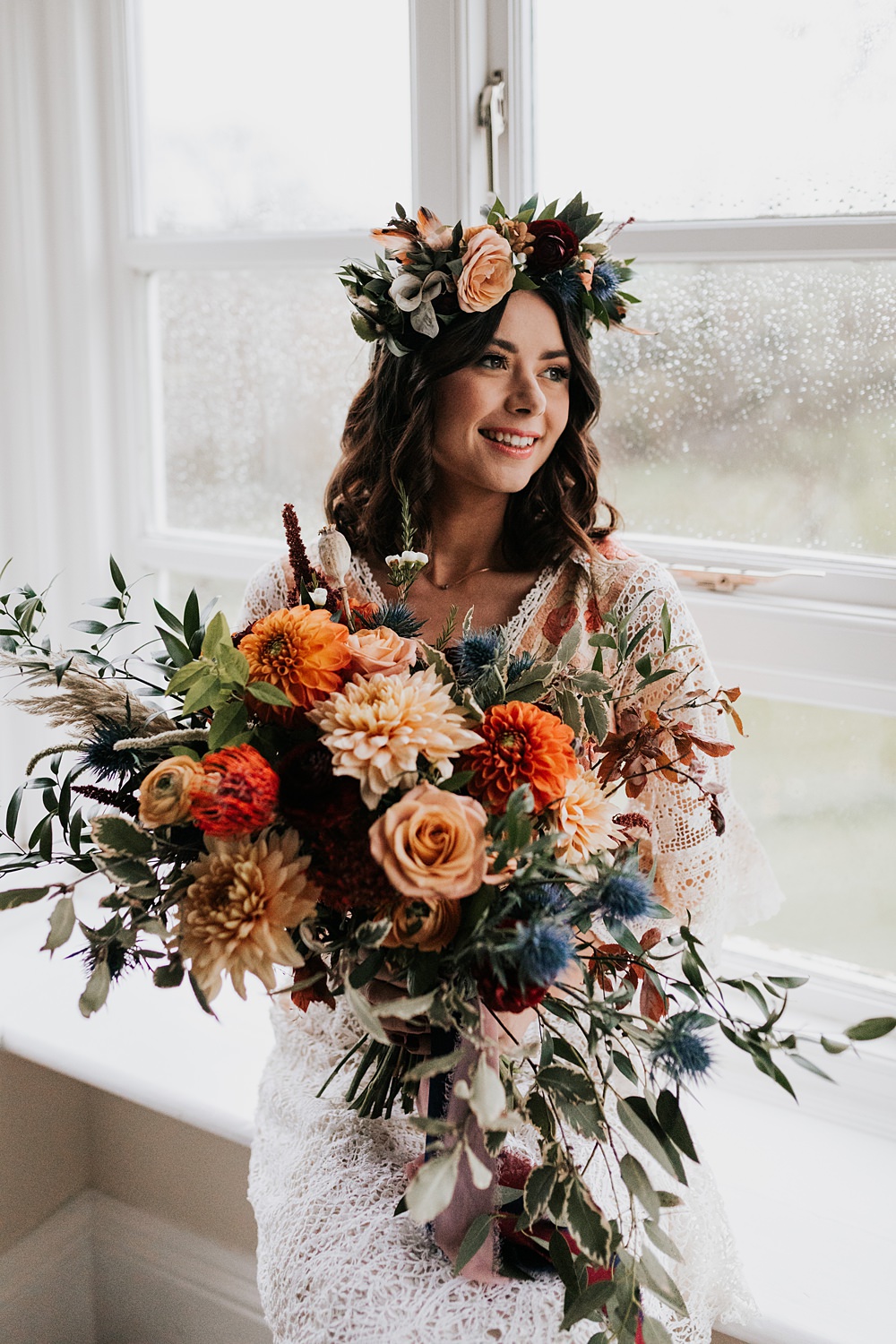 Lordington Park Wedding Ideas Lucy Davis Photography Colourful Bouquet Yellow Orange Blue Flowers Bridal