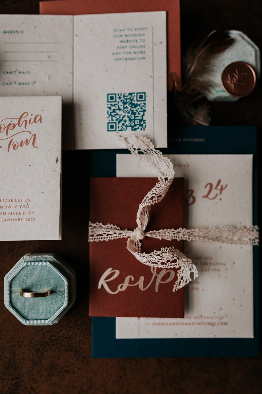 Lordington Park Wedding Ideas Lucy Davis Photography Orange Teal Stationery Invite