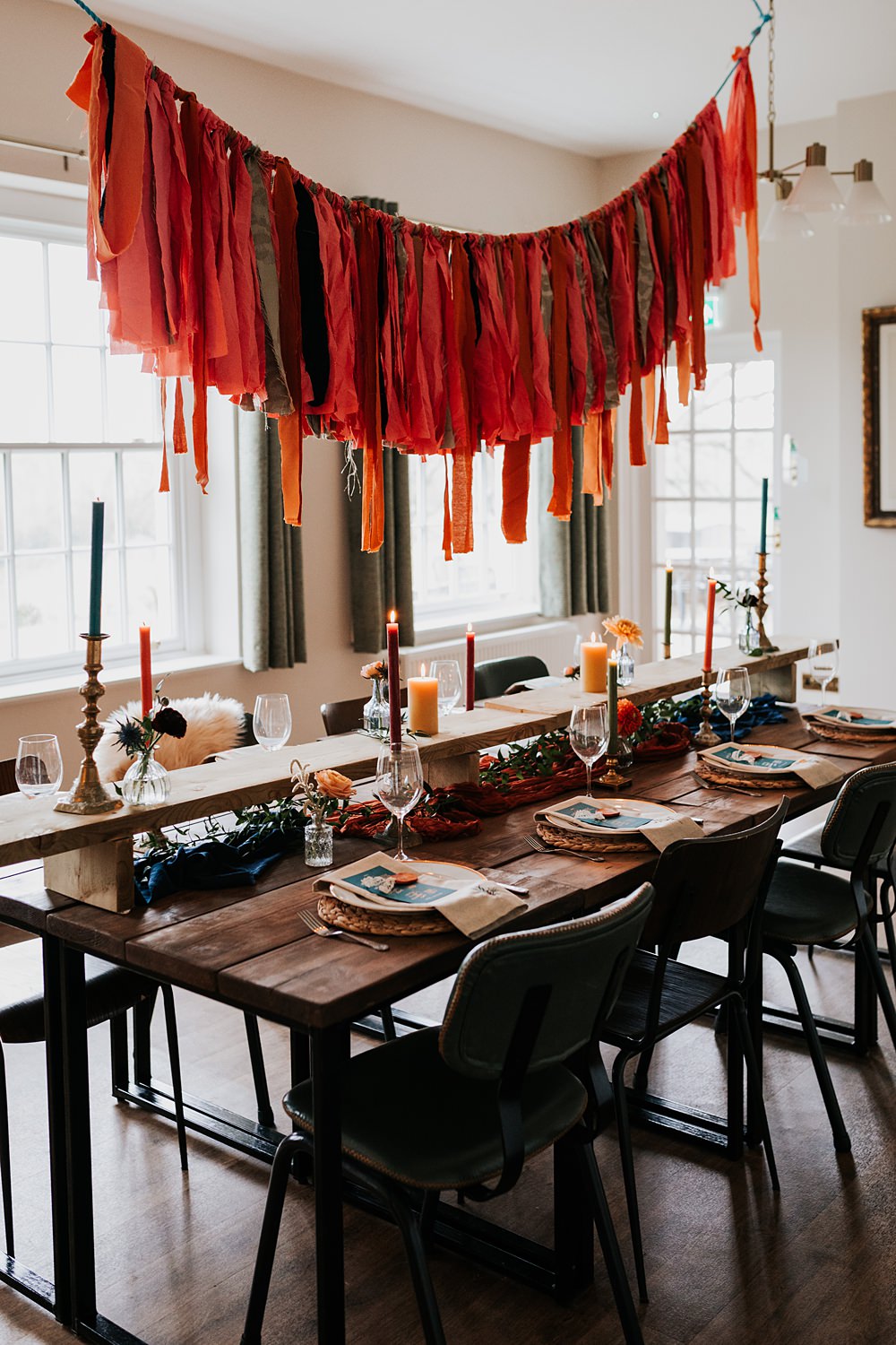 Lordington Park Wedding Ideas Lucy Davis Photography Rustic Wooden Table Flowers Candles Streamer Bunting Decor