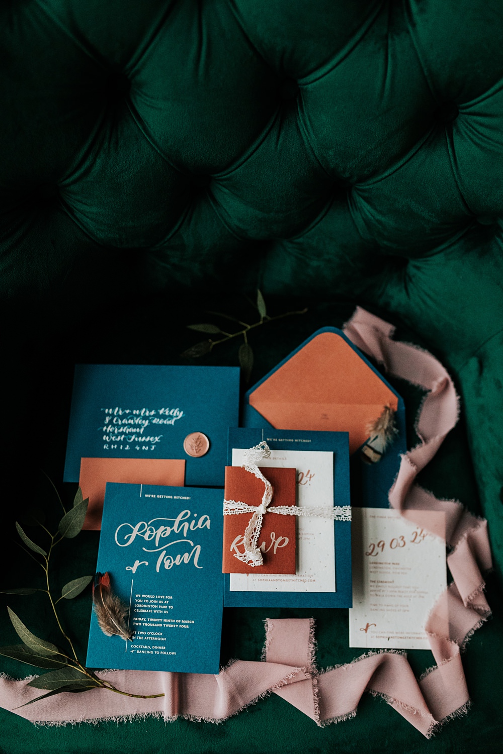 Lordington Park Wedding Ideas Lucy Davis Photography Orange Teal Stationery Invite