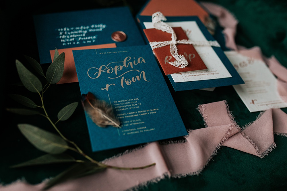 Lordington Park Wedding Ideas Lucy Davis Photography Orange Teal Stationery Invite