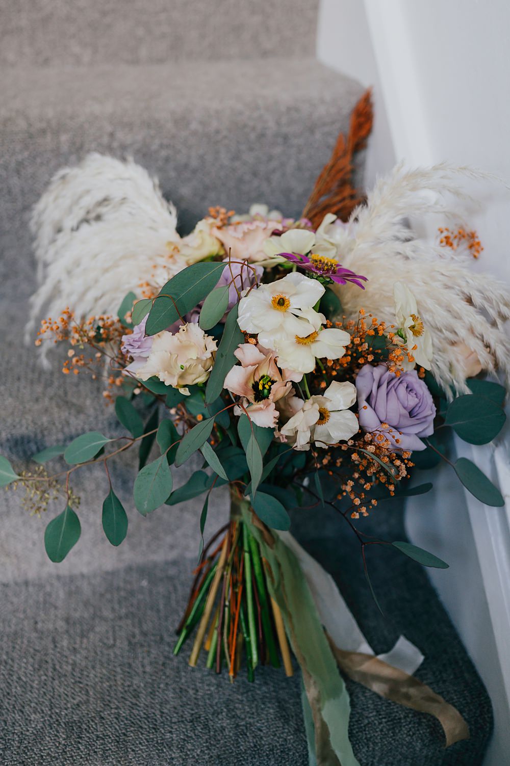 Personal Back Garden Wedding Emma Mcnair Photography Bouquet Flowers Bridal Pampas Grass Lilac Rose