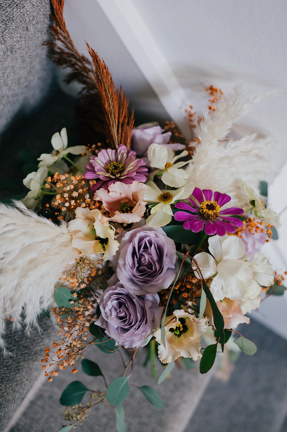 Personal Back Garden Wedding Emma Mcnair Photography Bouquet Flowers Bridal Pampas Grass Lilac Rose