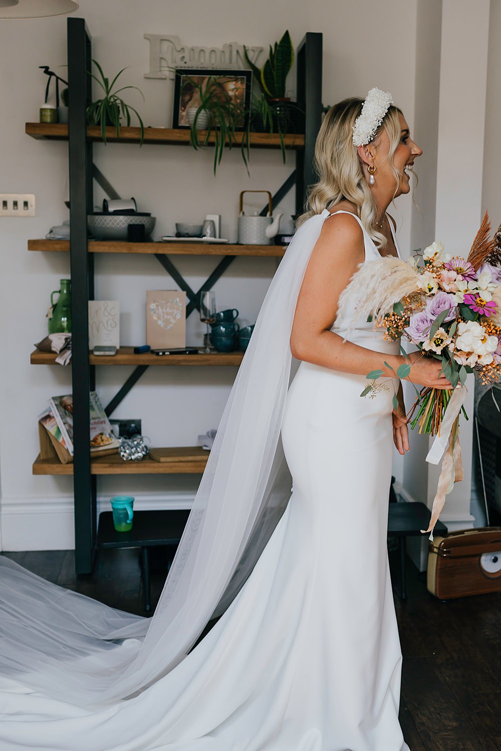 Personal Back Garden Wedding Emma Mcnair Photography Cowl Back Dress Gown Bride Cape Veil
