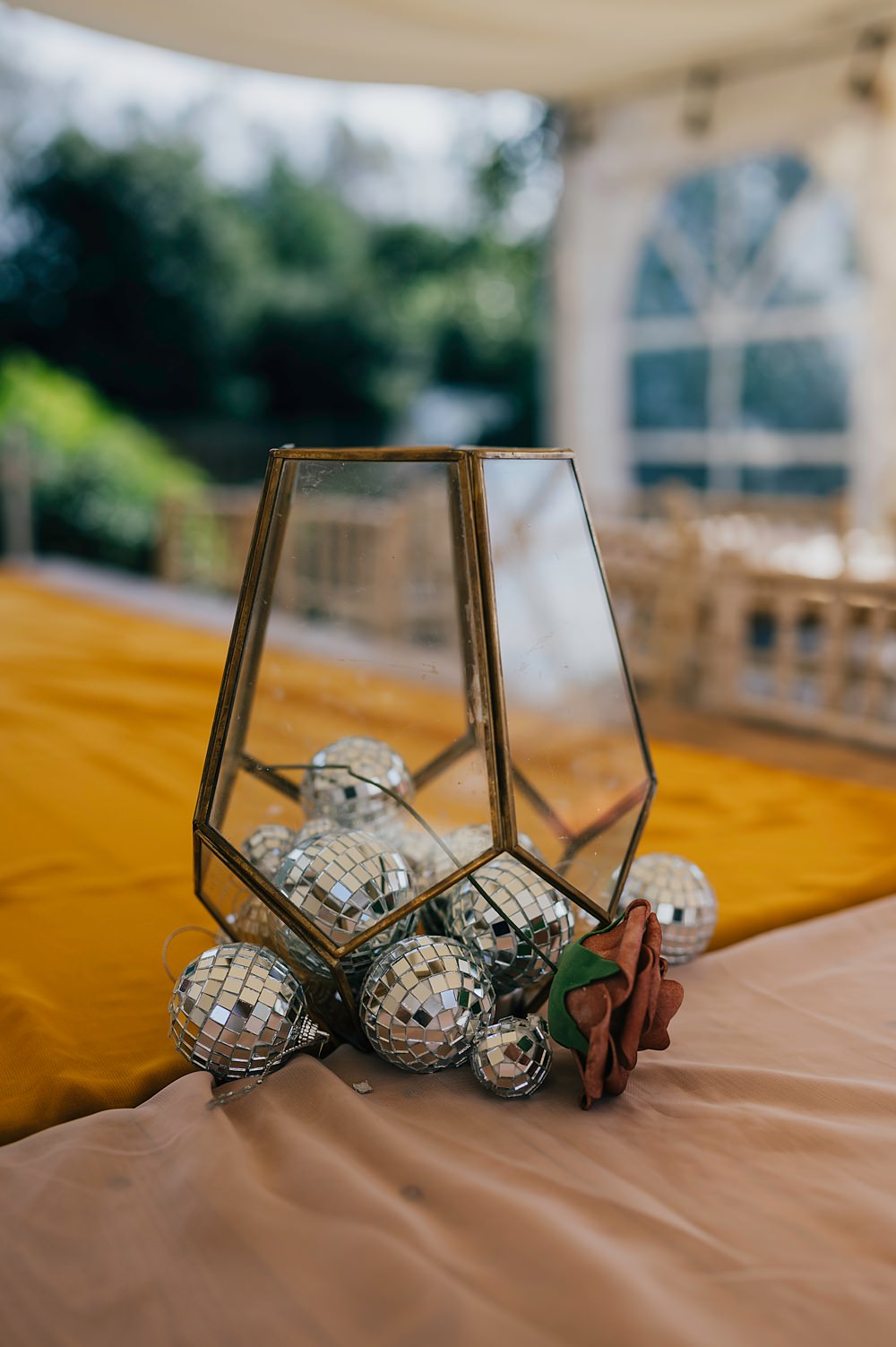 Personal Back Garden Wedding Emma Mcnair Photography Centrepiece Disco Balls Vase