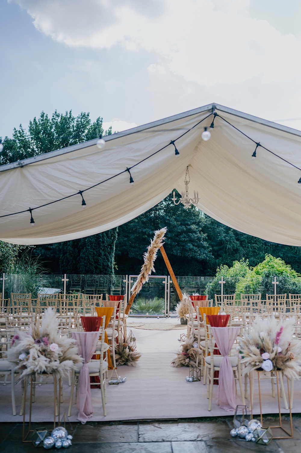 Personal Back Garden Wedding Emma Mcnair Photography Marquee Tent Ceremony Triangle Arch Flowers