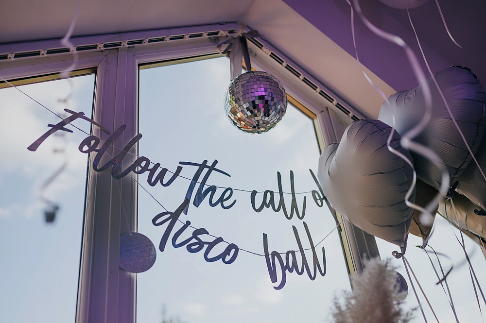 Personal Back Garden Wedding Emma Mcnair Photography Disco Ball Bunting Banner