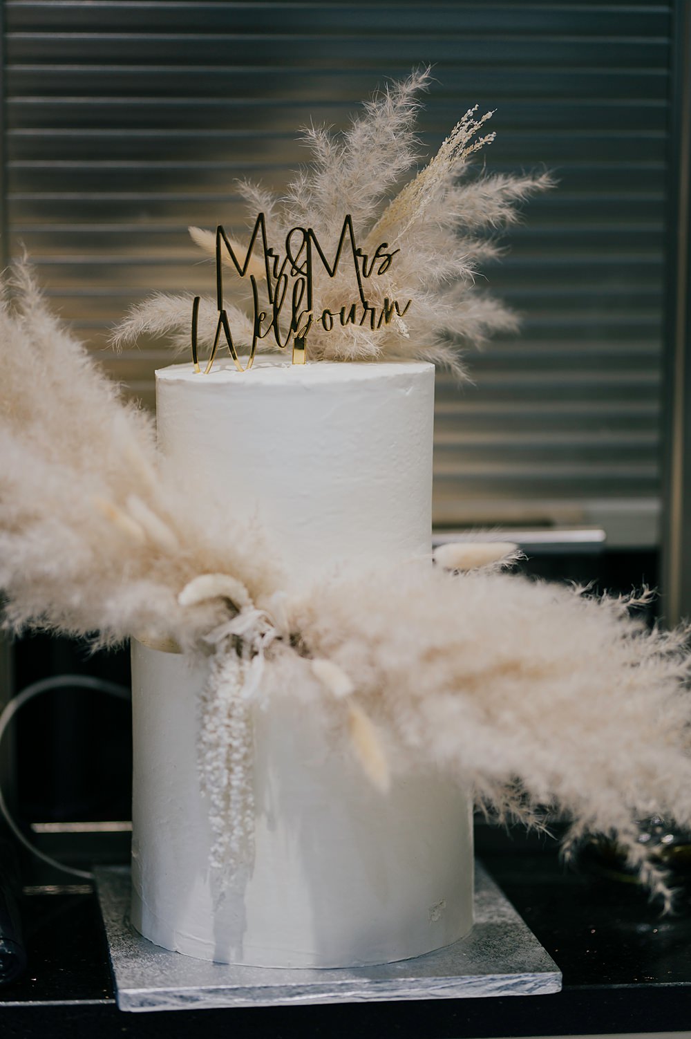 Personal Back Garden Wedding Emma Mcnair Photography 2 Tier Cake Pampas Grass Topper