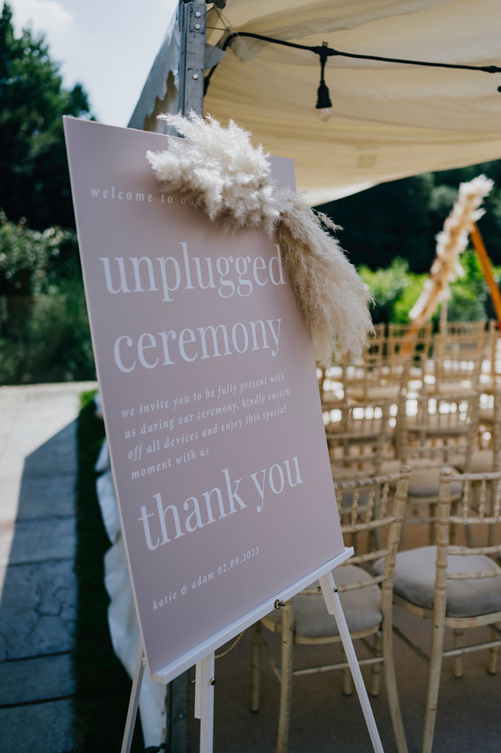 Personal Back Garden Wedding Emma Mcnair Photography Unplugged Ceremony Sign