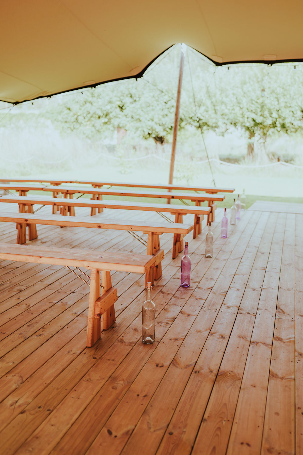 Starry Wedding Steven Haddock Photographer Tipi Ceremony Benches Bottles Decor Aisle