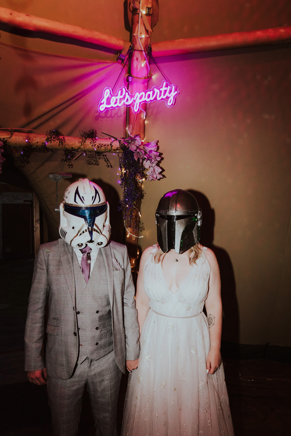 Starry Wedding Steven Haddock Photographer Star Wars Helmets Bride Groom