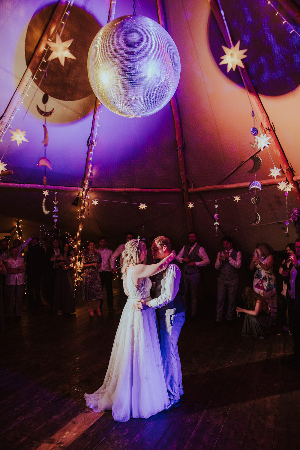 Starry Wedding Steven Haddock Photographer Dance Floor Disco Ball Tipi
