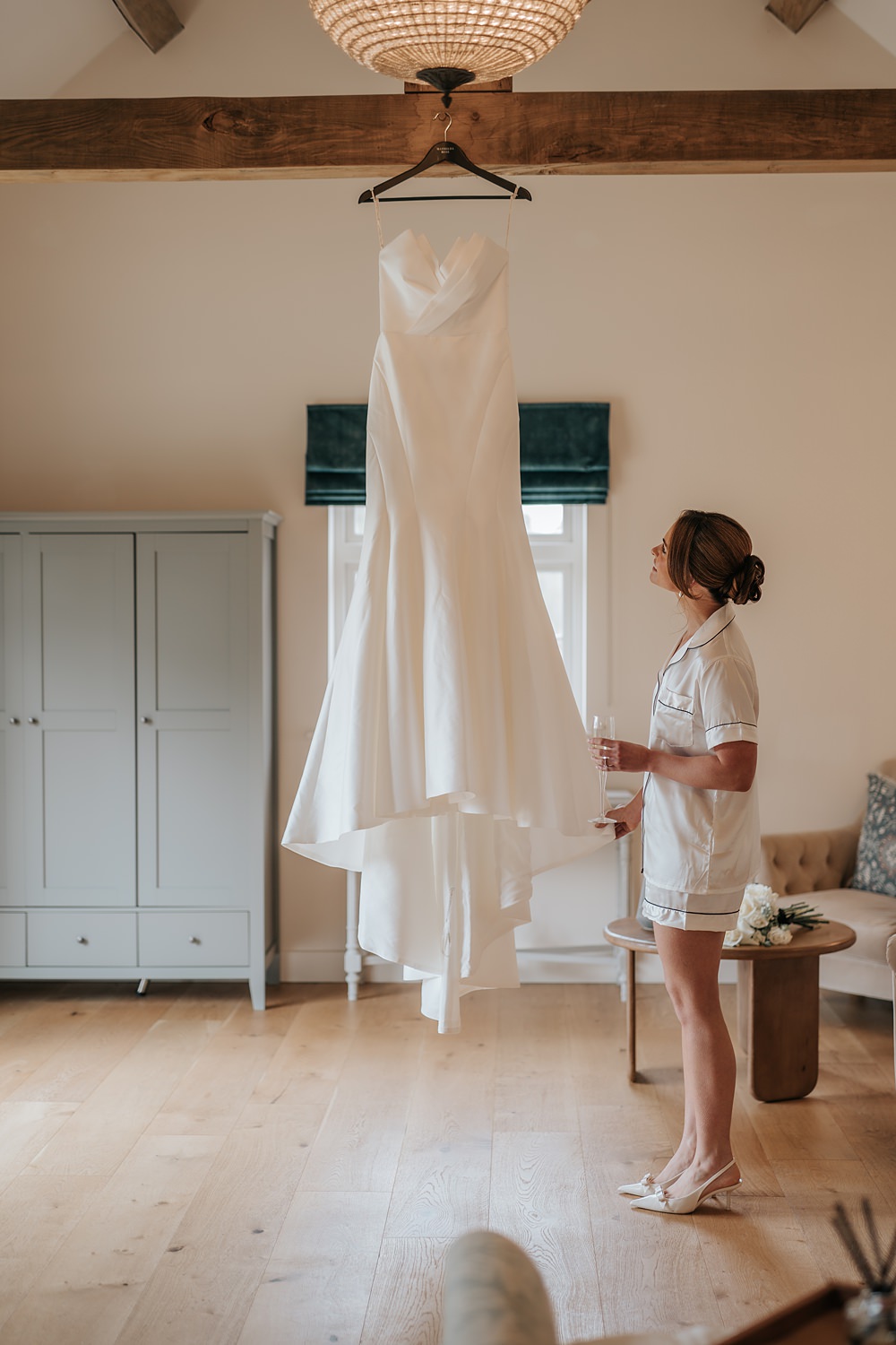 Chic Monochrome Wedding Inspiration Emma Collyer Photography Bride PJs Shorts