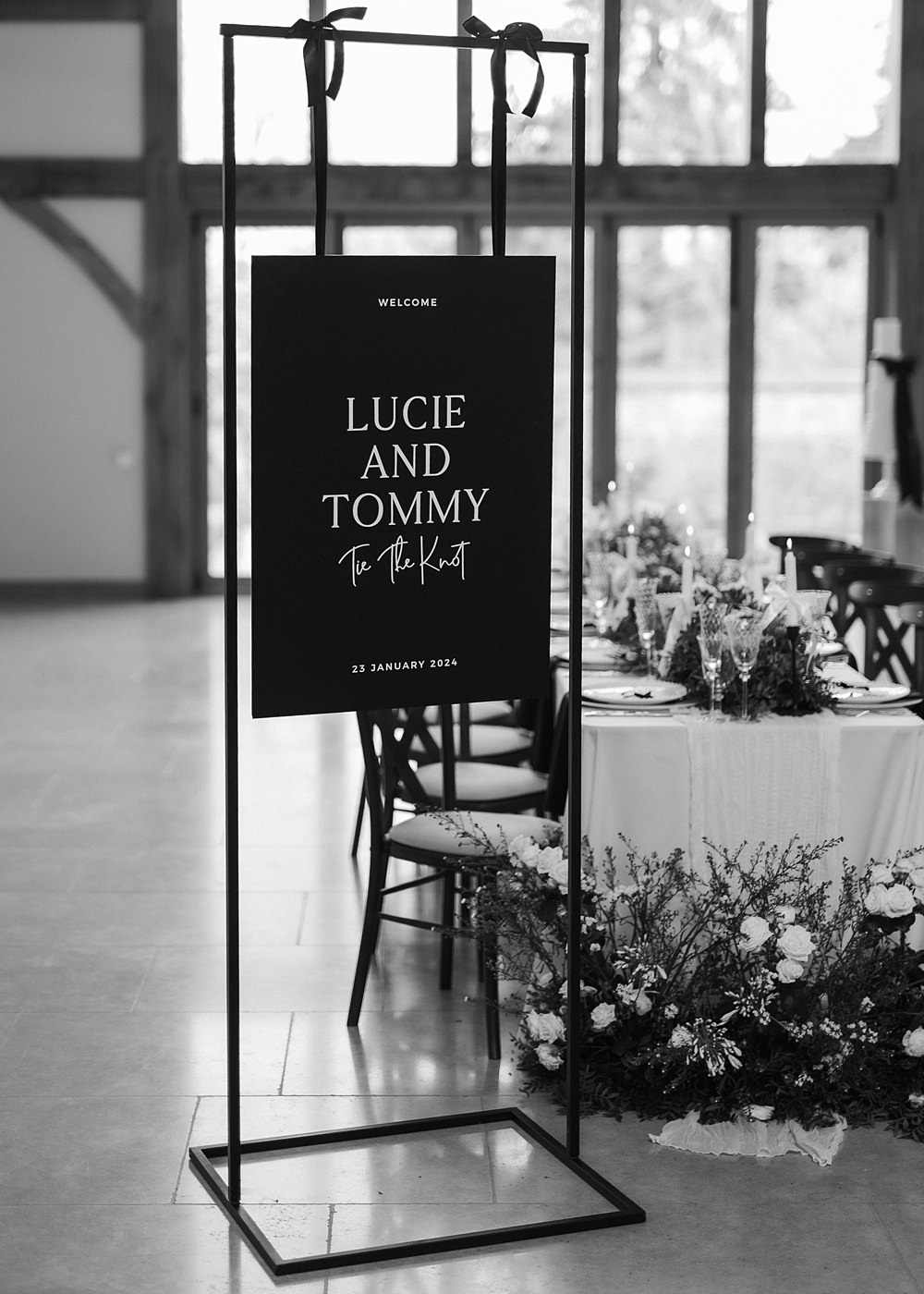 Chic Monochrome Wedding Inspiration Emma Collyer Photography Welcome Sign Black White Mordern