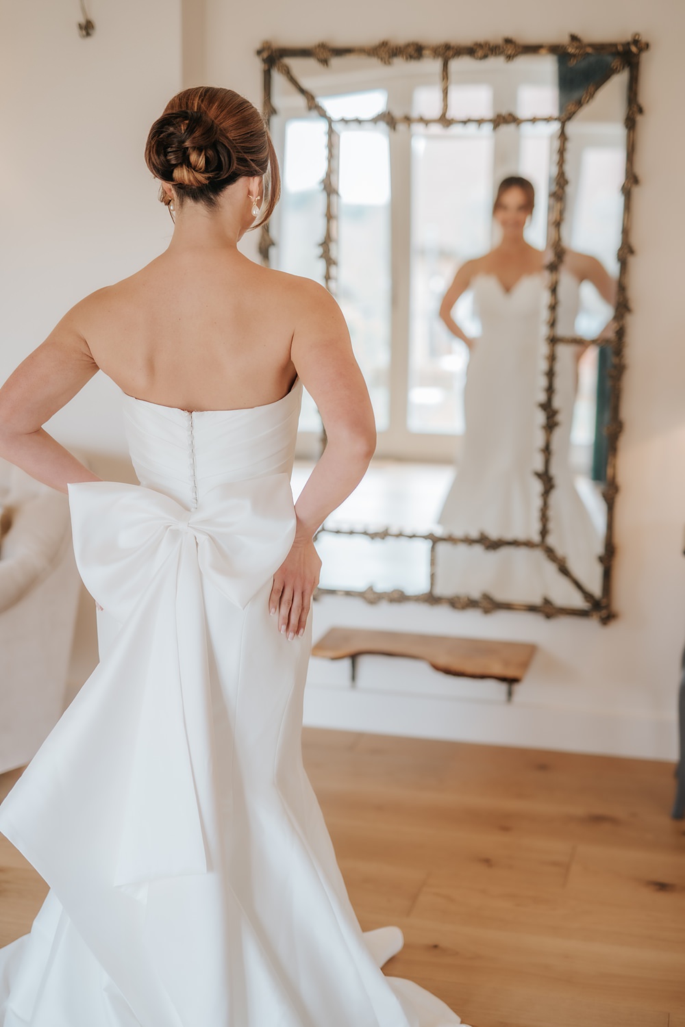 Chic Monochrome Wedding Inspiration Emma Collyer Photography Bridal Gown Bow Back