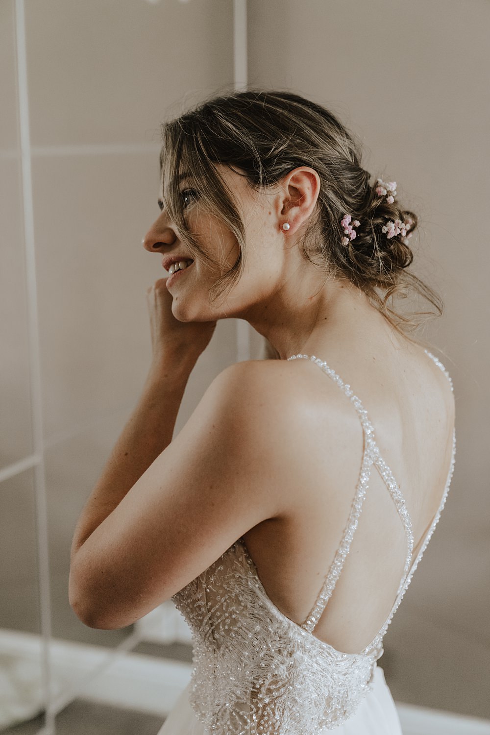 Church Tipi Wedding Charlotte Wotton Photography Dress Gown Backless Strappy Sparkle